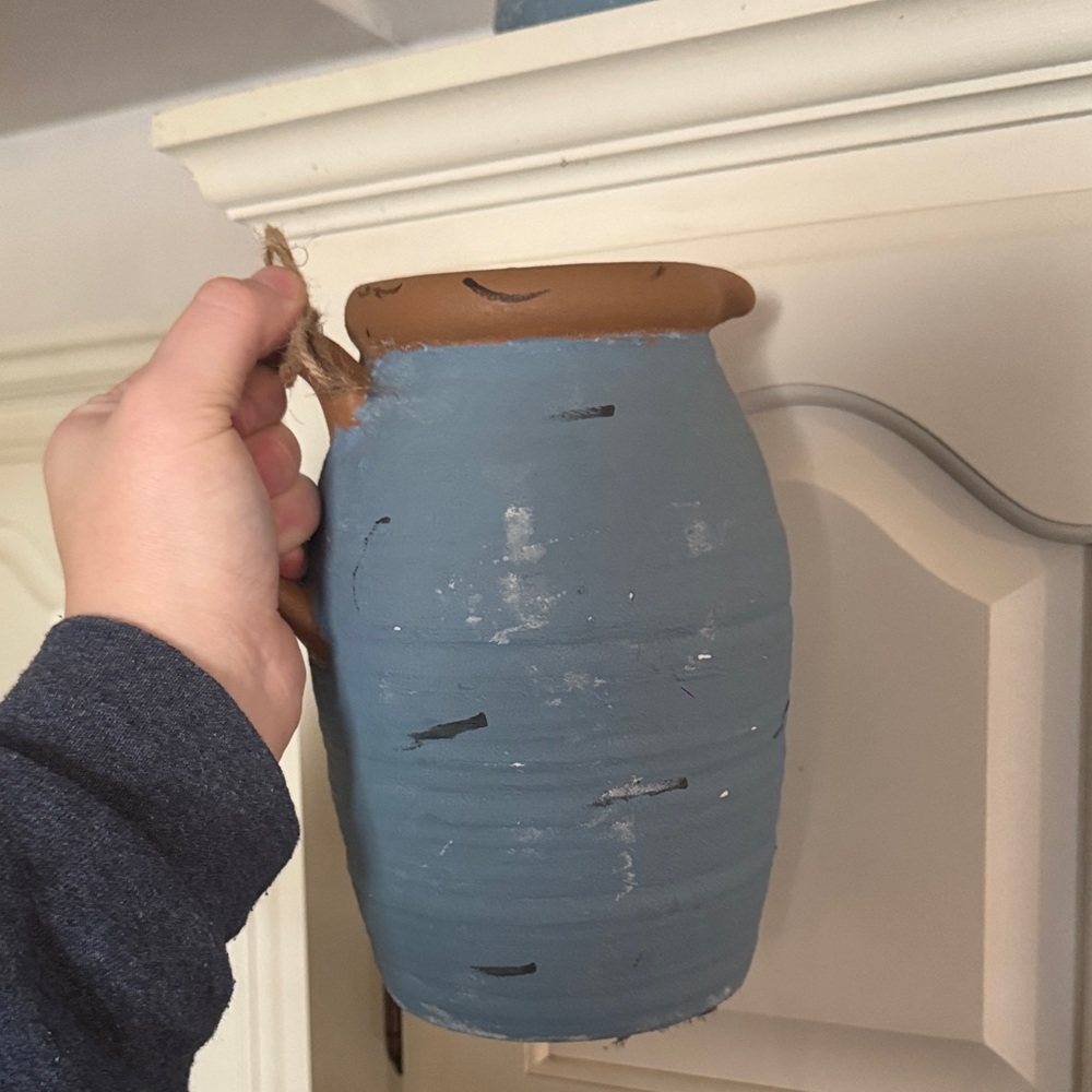 Wicker and Blue Ceramic Containers Set of 3 - Picture 6 of 6